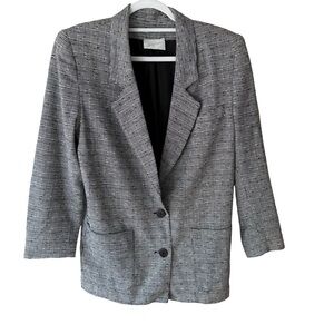 Jessica Vintage Black and White Checkered Plaid Blazer Size 12 Fully Lined